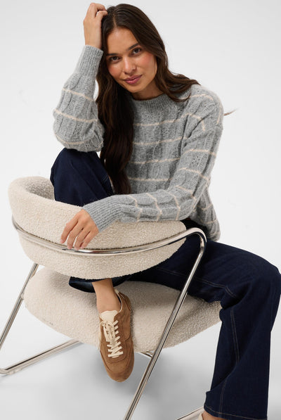 KAsirens randig tröja Grey Melange/Beige Stripe - 10 - 10512261 Thumbnail
