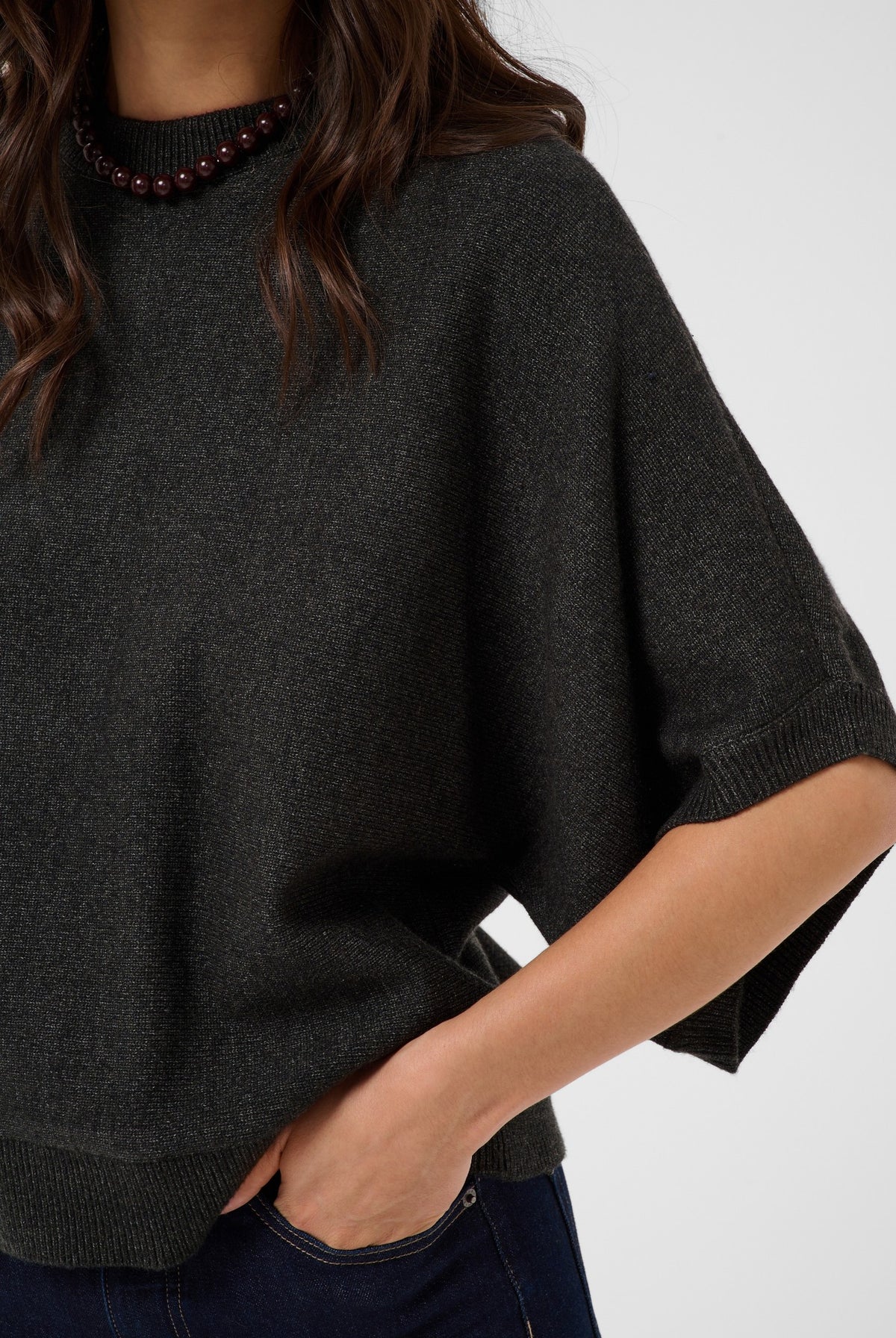 KAbarbara Wing SL Pullover Dark Grey Melange - 100125 - 10512436
