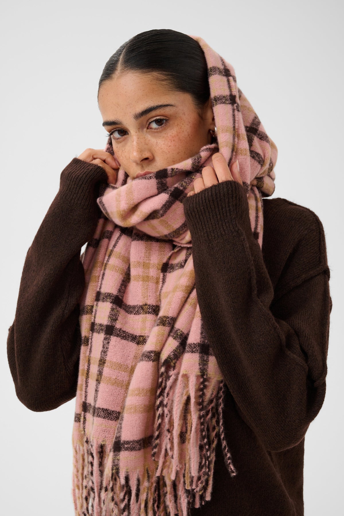 KAwillow Rutig halsduk Rose Pink/Multi Check - 100062 - 10513026