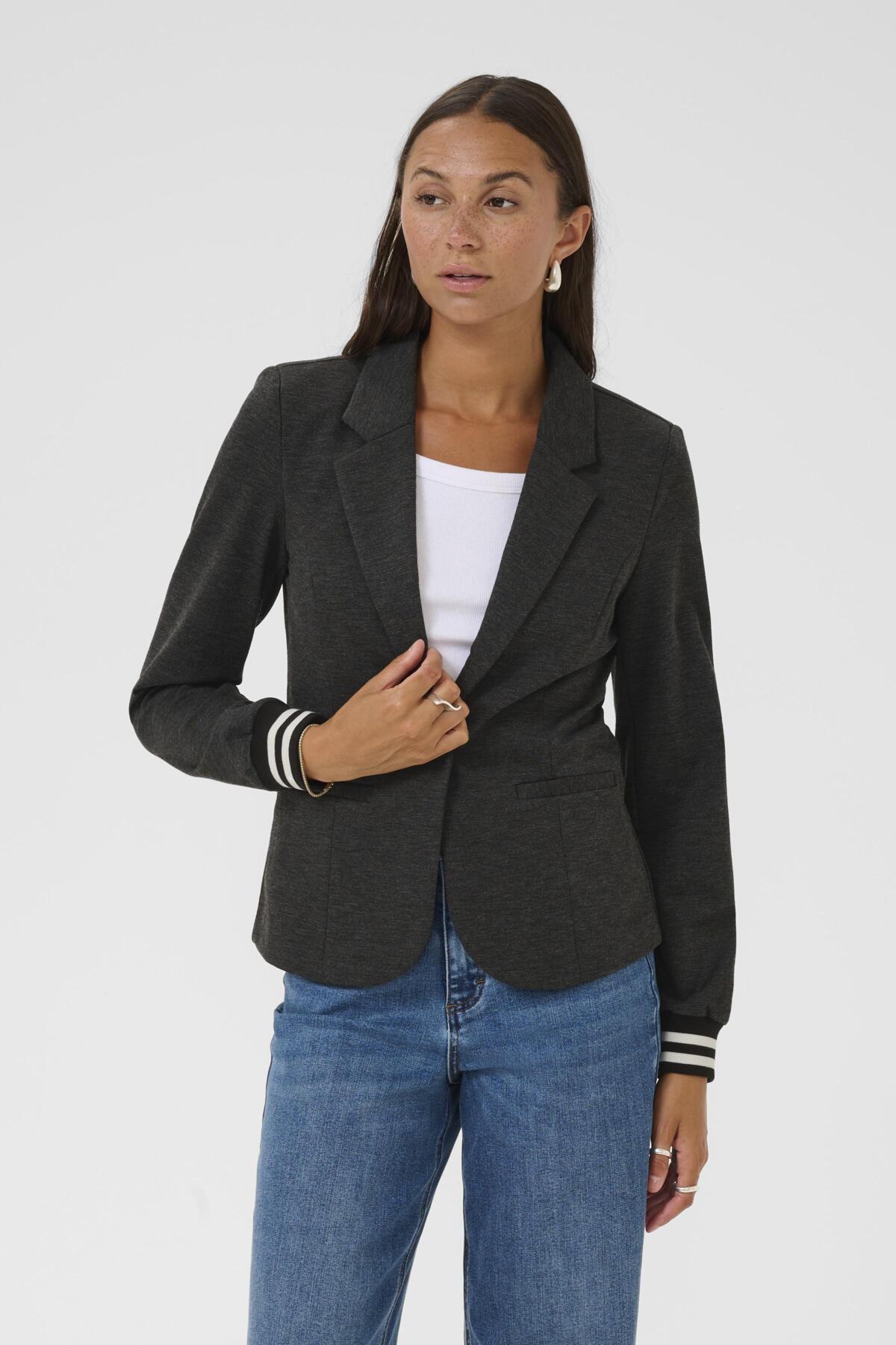 Kinnie Blazer Gråmelerad - Svart/Kritrandig