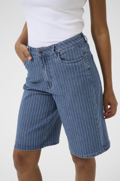 KAreece Denim Bermuda Shorts Medium Blue Denim Pinstripe - 10552415 Thumbnail
