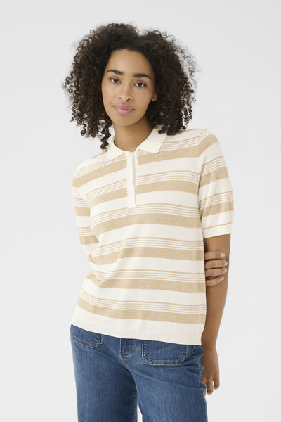 KAlizza Basic Polo Pullover Feather Grey mel. Chalk stripe - 10552426 Thumbnail