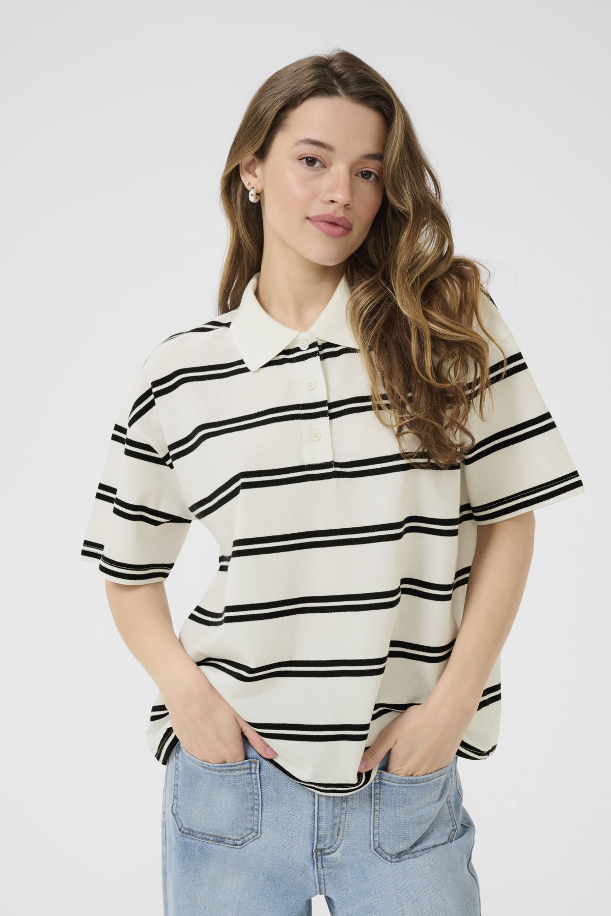 KApirrie Pikétröja Chalk W. Black Twin Stripes - 10552460