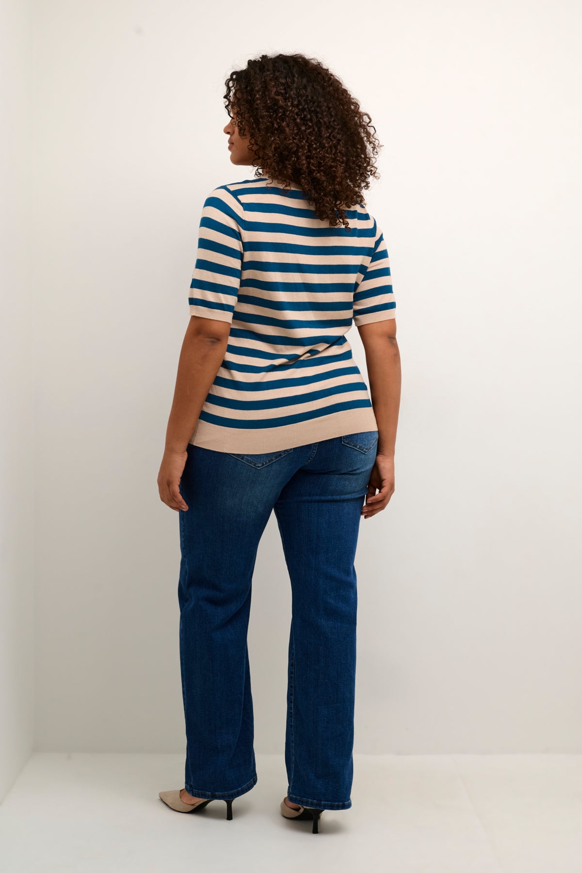 KCmaji Kortärmad stickad tröja Smoke Gray/Black Deep Stripe - - 10581442