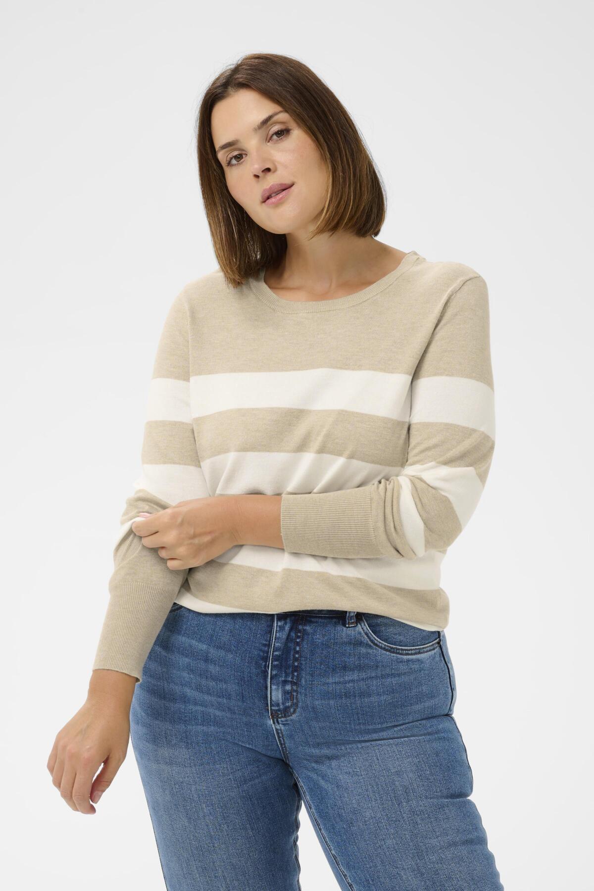 KClizzy Randig Stickad Pullover Feather G. M/Chalk Wide Stripe - 10582600