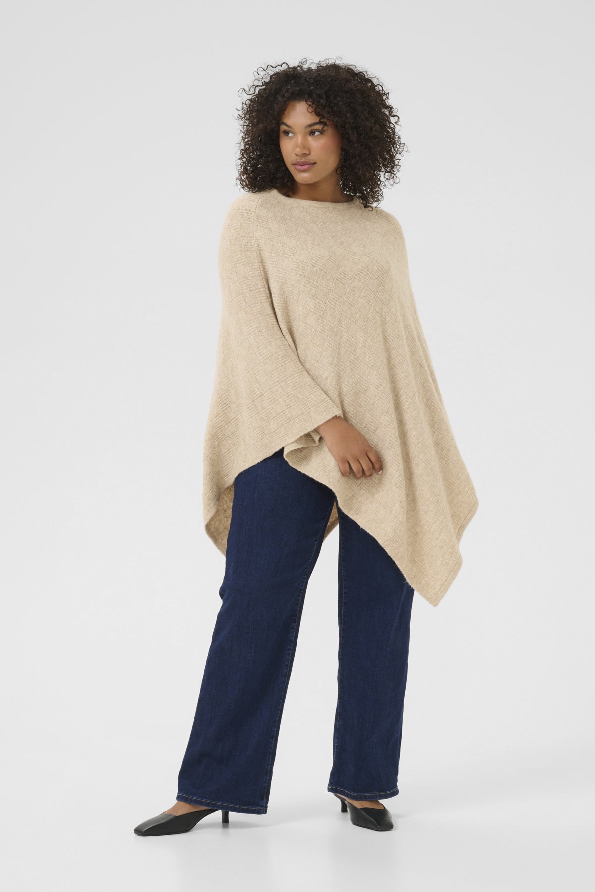 KCjenny Stickad Poncho Feather Gray Melange