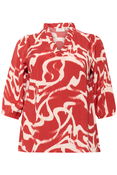 KCmaren Frill Blouse True Red/Nature Graphic - 10583403 Thumbnail
