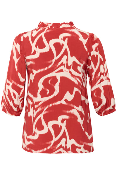 KCmaren Frill Blouse True Red/Nature Graphic - 10583403 Thumbnail