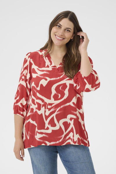 KCmaren Frill Blouse True Red/Nature Graphic - 10583403 Thumbnail