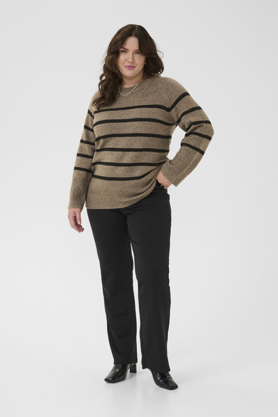 KCerina stickad tröja Morel Melange Black Stripe - 1 - 10583794 Thumbnail