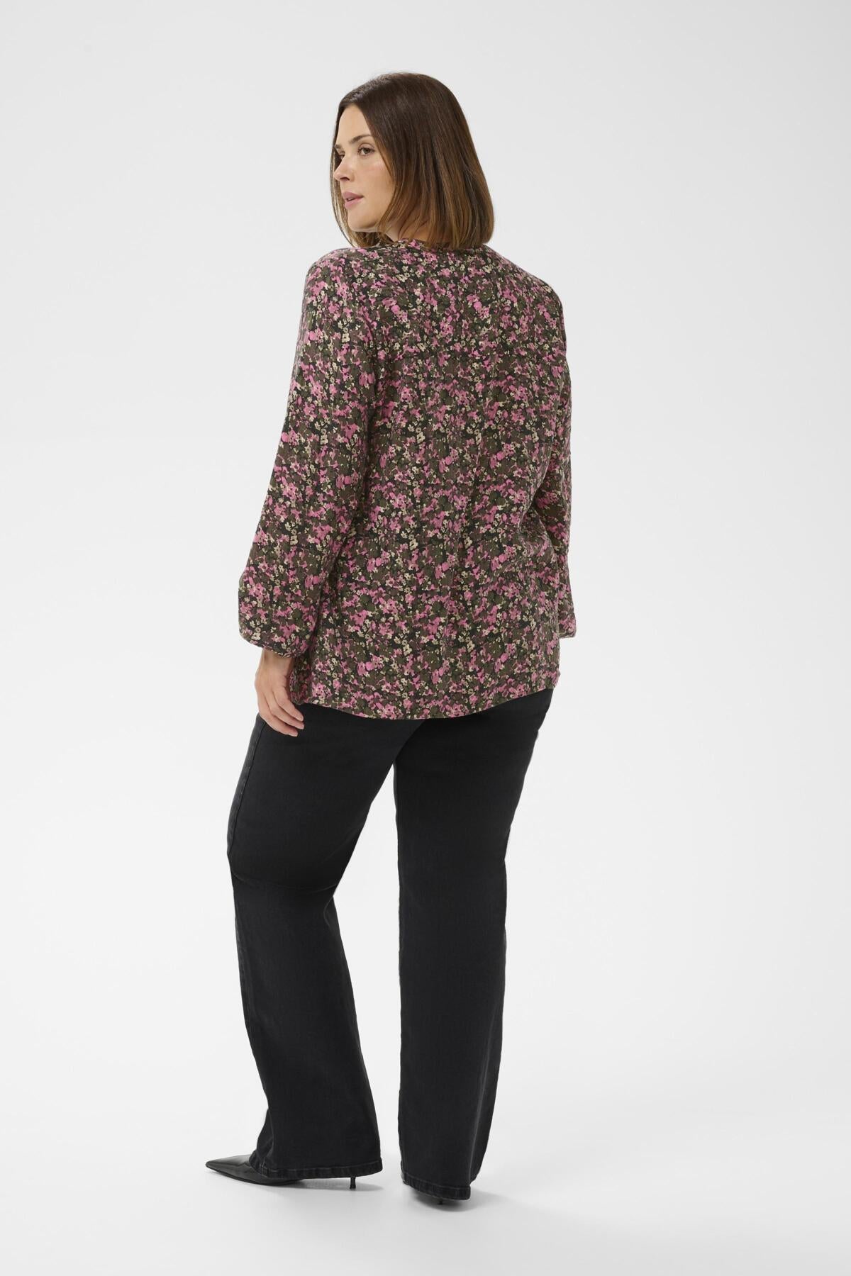 KCbelle Blouse Pink Black Graphic Flower - 10 - 10583920