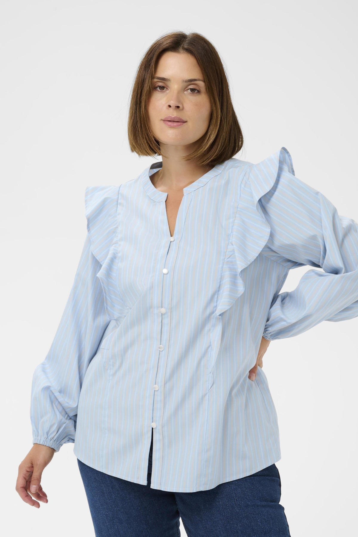 KClenia Flounce Shirt Powder Blue Stripe - 108835 - 10583926