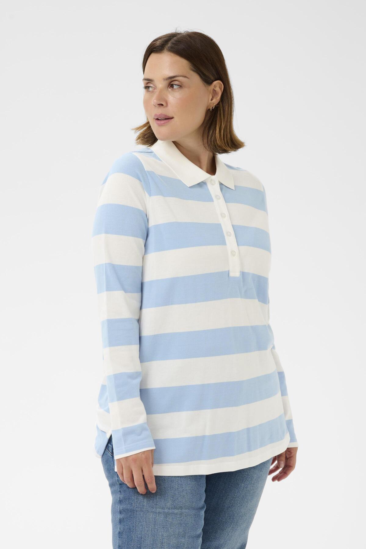 KCmiana Polo LS T-Shirt Chalk med pudderblå rand - 10583934