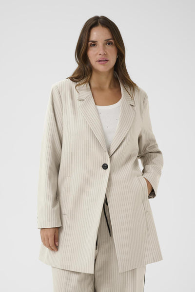 KCsirana Long Blazer Beige melange / Black stripe - - 10584021 Thumbnail