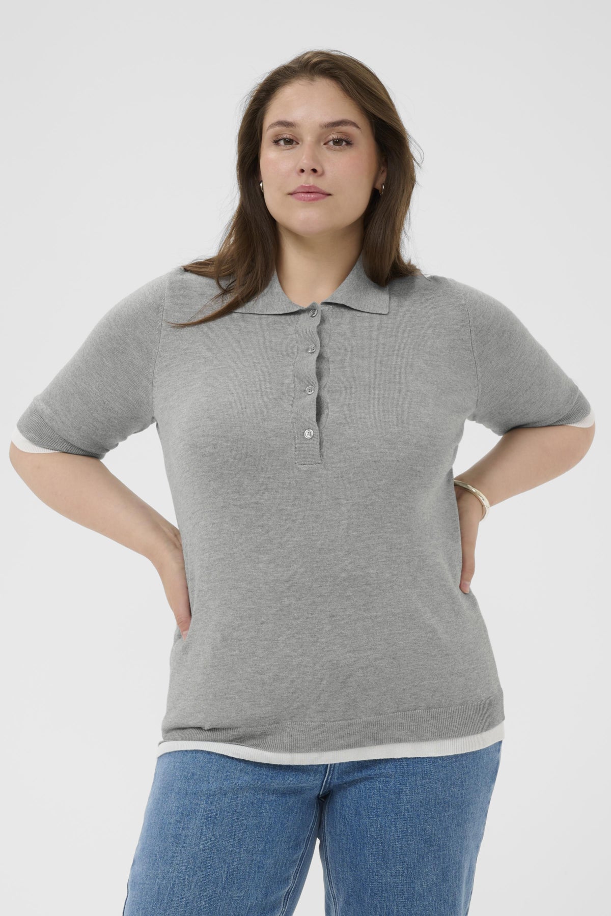 KClizzy Contrast Polo Knit Gråmelerad - 100123 - 10584090