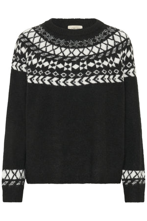 CRCherrie Stickad tröja Pitch Black m. vit jacquard - - 10612842