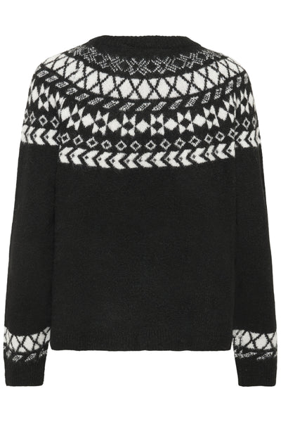 CRCherrie Stickad tröja Pitch Black m. vit jacquard - - 10612842 Thumbnail