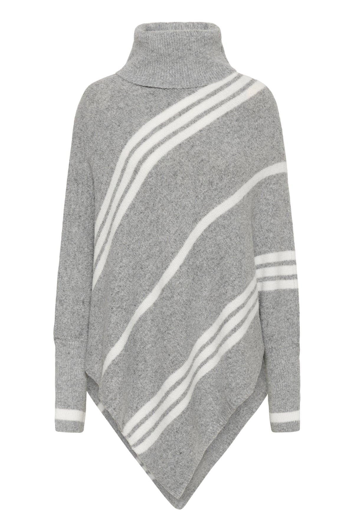 CRKuma Turtleneck Poncho Gråmelerad Vit Rand - 10 - 10613574