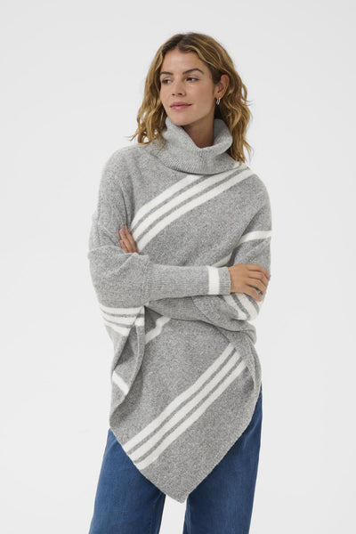 CRKuma Turtleneck Poncho Gråmelerad Vit Rand - 10 - 10613574 Thumbnail