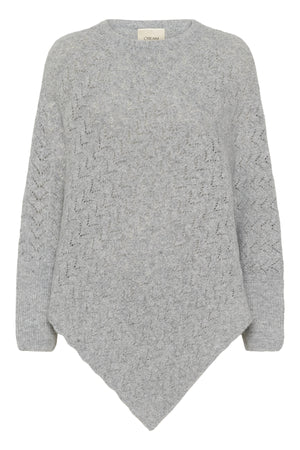 CRHoliday O-neck Stickad Poncho Ljusgråmelerad - 100827 - 10613709