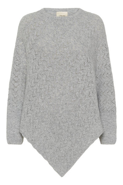 CRHoliday O-neck Stickad Poncho Ljusgråmelerad - 100827 - 10613709 Thumbnail