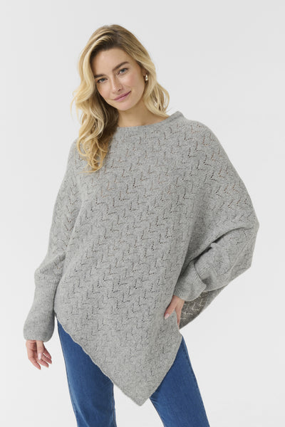 CRHoliday O-neck Stickad Poncho Ljusgråmelerad - 100827 - 10613709 Thumbnail