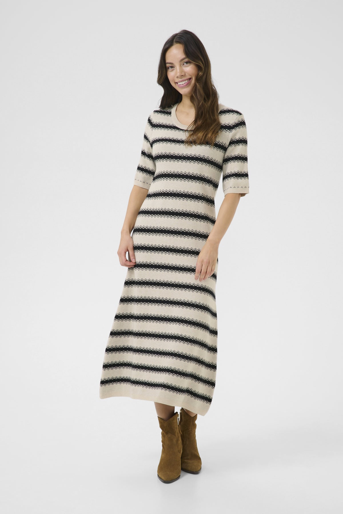 CRDela Zigzag klänning Birch and black stripe - 10613931