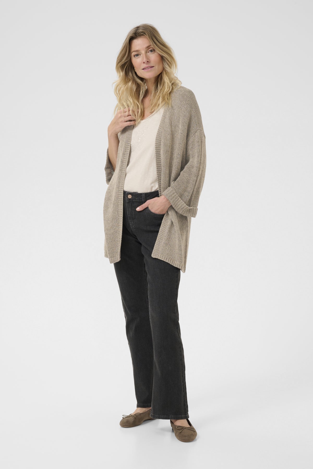 CRNixy stickad kimono Fossil Melange - 10613963