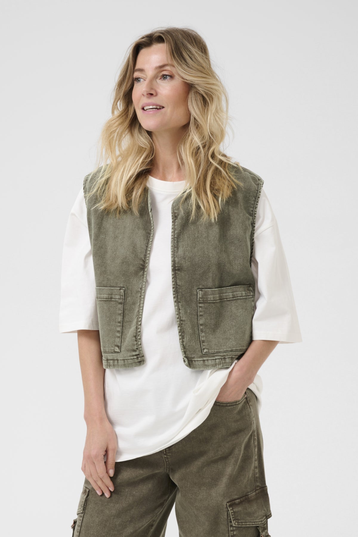 CRMelanie Waistcoat Heavy Washed Green - 10614056