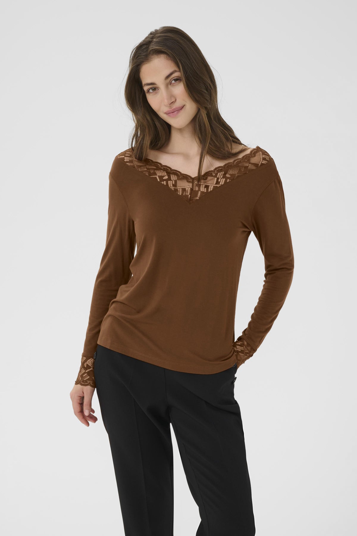 CRTrulla LS Lace T-Shirt Sorrel Horse - 10614334