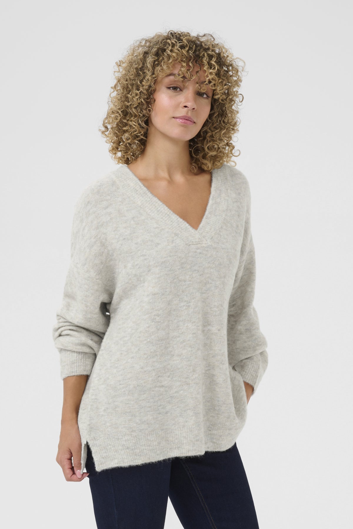 CRMerle OZ V-Neck Pullover Grå Melange - 10614341