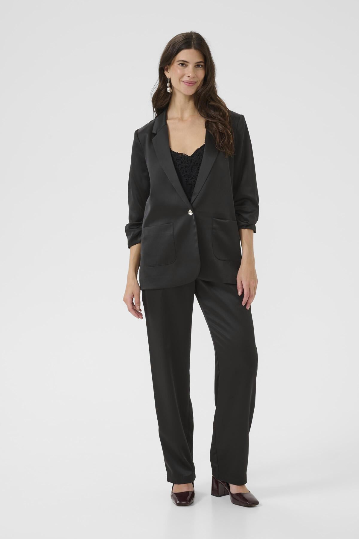 CRCocamia 3/4 SL Sateen Blazer Pitch Black - 100120 - 10614365