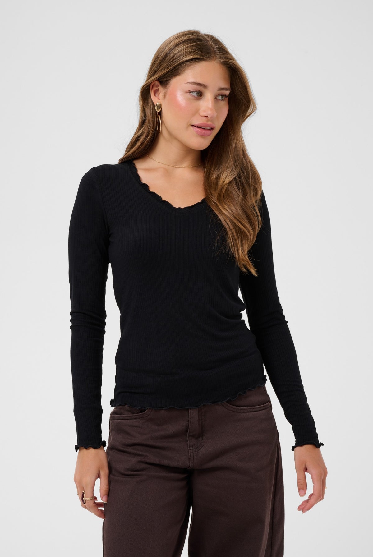 CRRibba LS V-ringad t-shirt Pitch Black - 100120 - 10615480