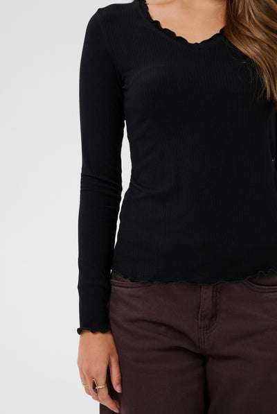 CRRibba LS V-ringad t-shirt Pitch Black - 100120 - 10615480 Thumbnail