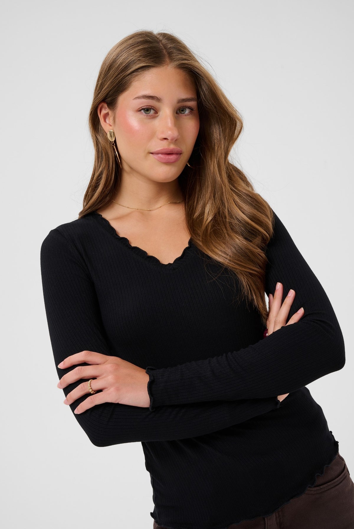 CRRibba LS V-ringad t-shirt Pitch Black - 100120 - 10615480