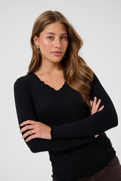 CRRibba LS V-ringad t-shirt Pitch Black - 100120 - 10615480 Thumbnail