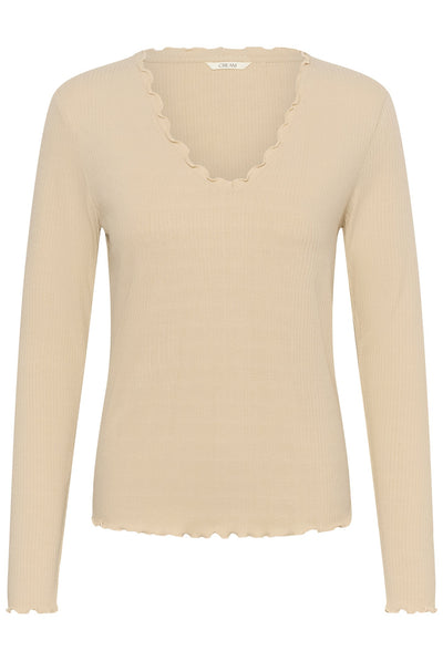 CRRibba LS V-ringad t-shirt Oatmeal - 130401 - 10615480 Thumbnail