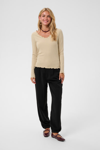 CRRibba LS V-ringad t-shirt Oatmeal - 130401 - 10615480 Thumbnail