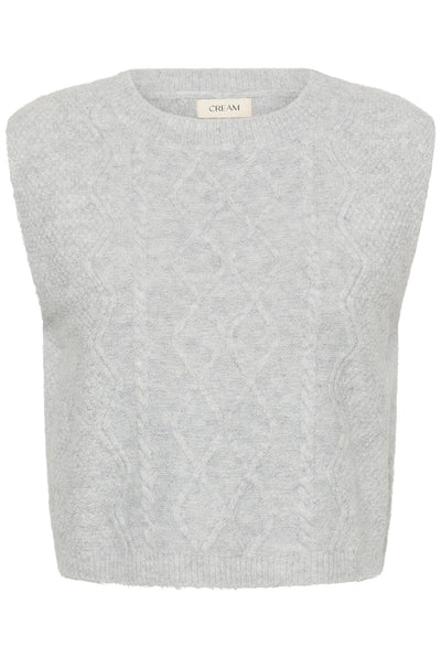 CRStarfi Cable Knit Slipover Ljusgråmelerad - 100827 - 10615823 Thumbnail