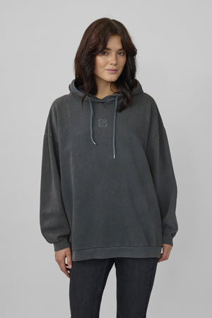EnzoMW Logo Emb. Hoodie Dark Grey Random Wash - 10704896
