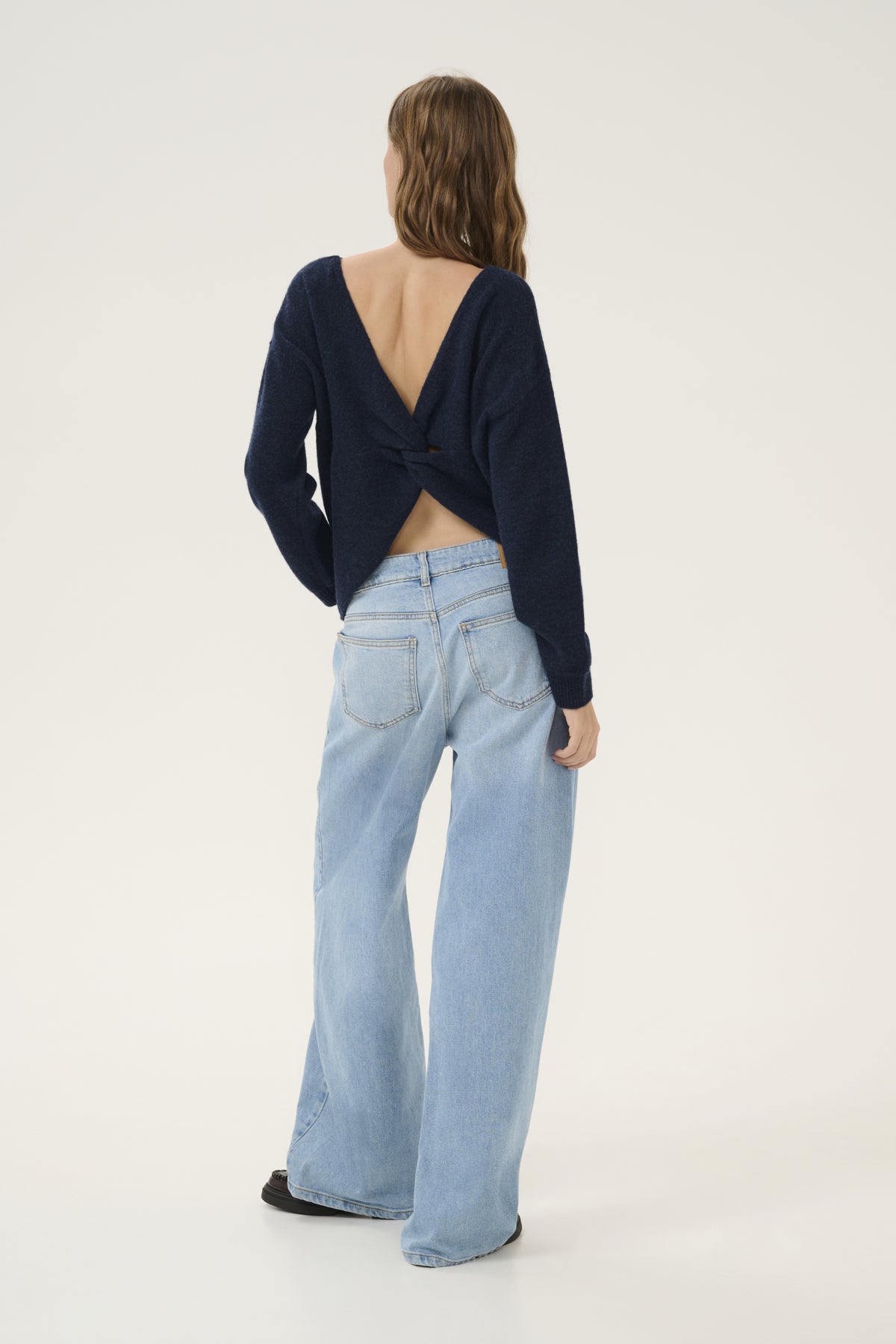 HuxiMW Knot Knit Pullover Dark Sapphire Blue Melange - 10705089