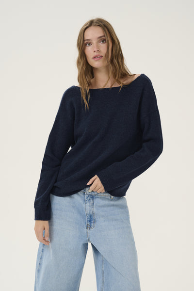 HuxiMW Knot Knit Pullover Dark Sapphire Blue Melange - 10705089 Thumbnail