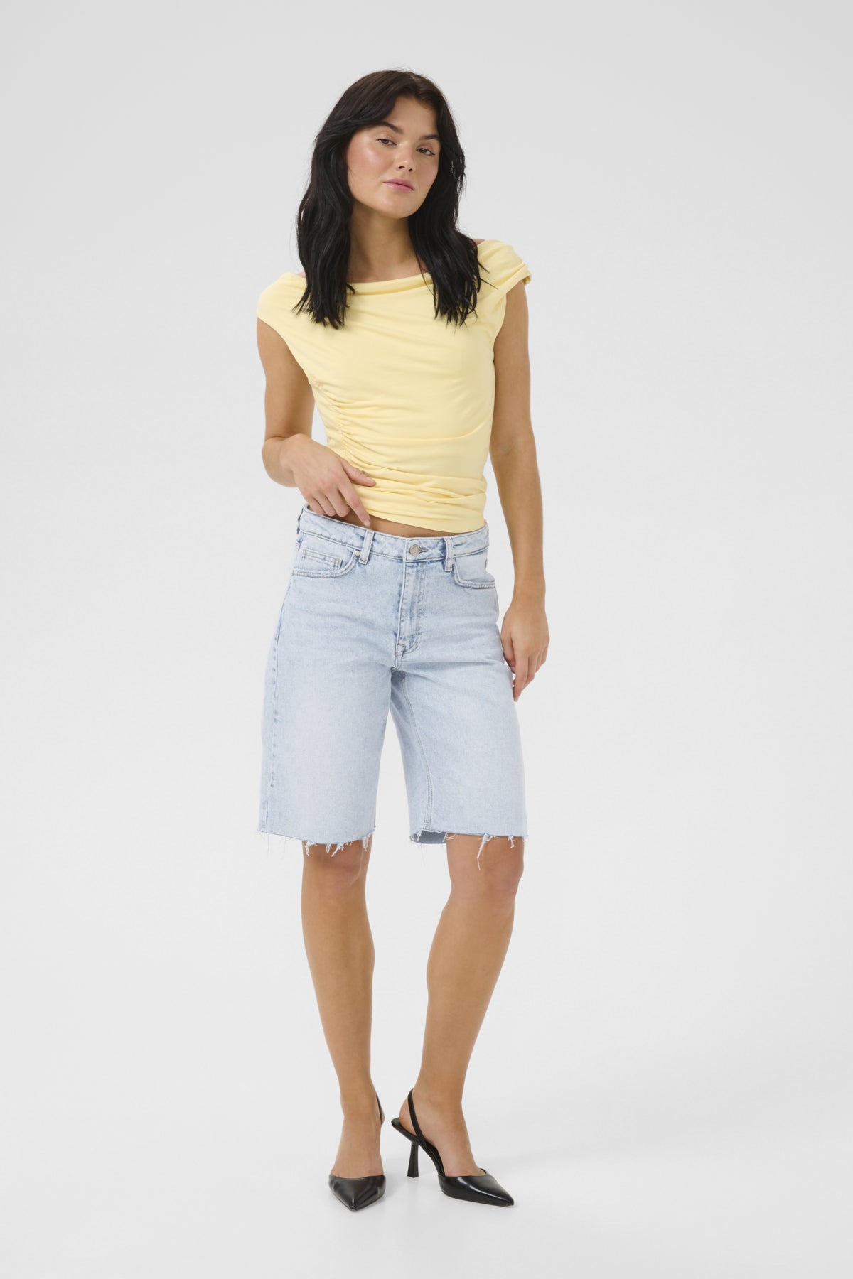LouisMW 139 High Long Shorts Light Blue Retro Wash - 10705124