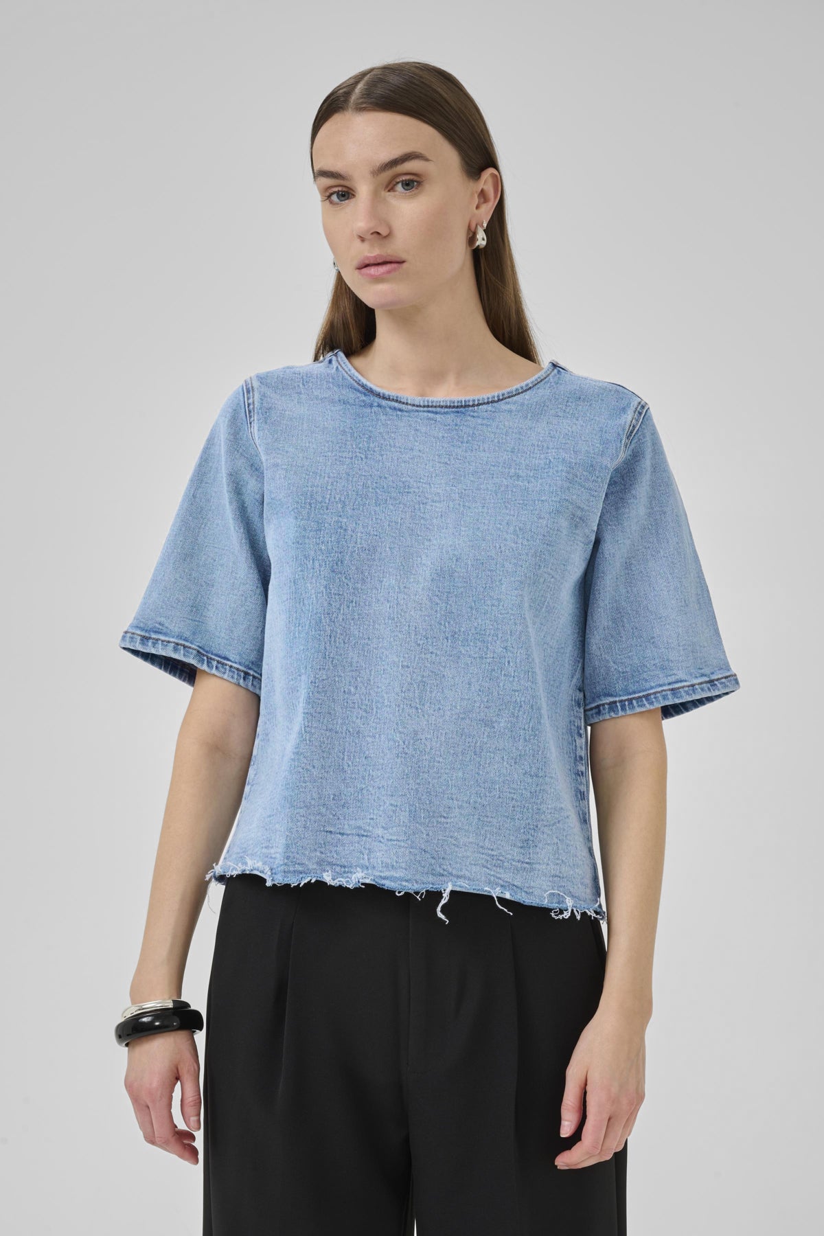 MWLatti 144 SS Blouse Light Blue Retro Wash - 10705243