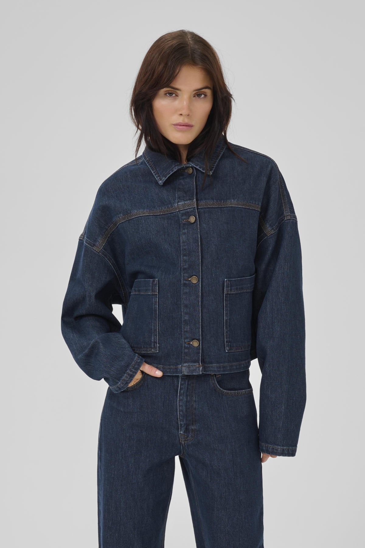 MWMalle 139 Deco Denim Jacket Dark Blue Un-Wash - 10705268