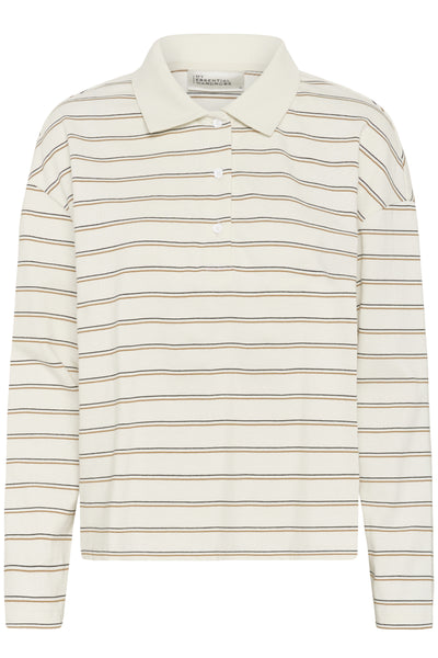 AnnaMW LS Polo Blouse Snow White Striped - 10705296 Thumbnail