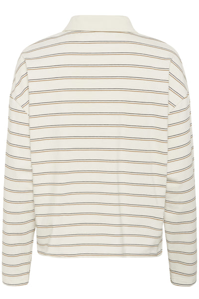 AnnaMW LS Polo Blouse Snow White Striped - 10705296 Thumbnail