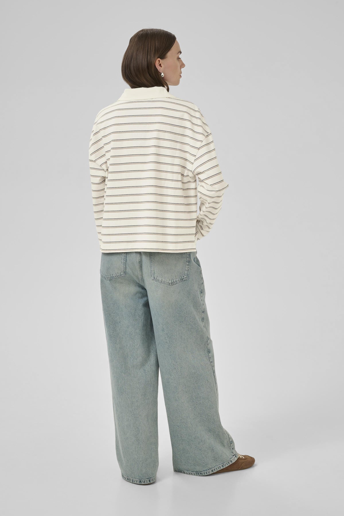 AnnaMW LS Polo Blouse Snow White Striped - 10705296