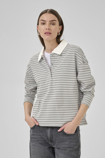 KlaraMW LS Polo Blouse Peal Blue Striped - 10705297 Thumbnail