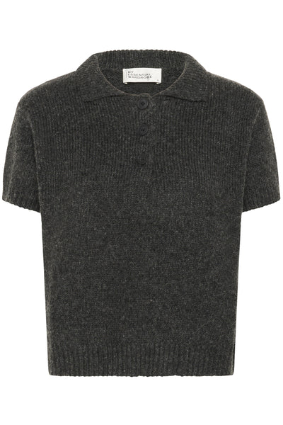 PalomaMW Knit Polo SS Mörkgråmelerad - 10705313 Thumbnail